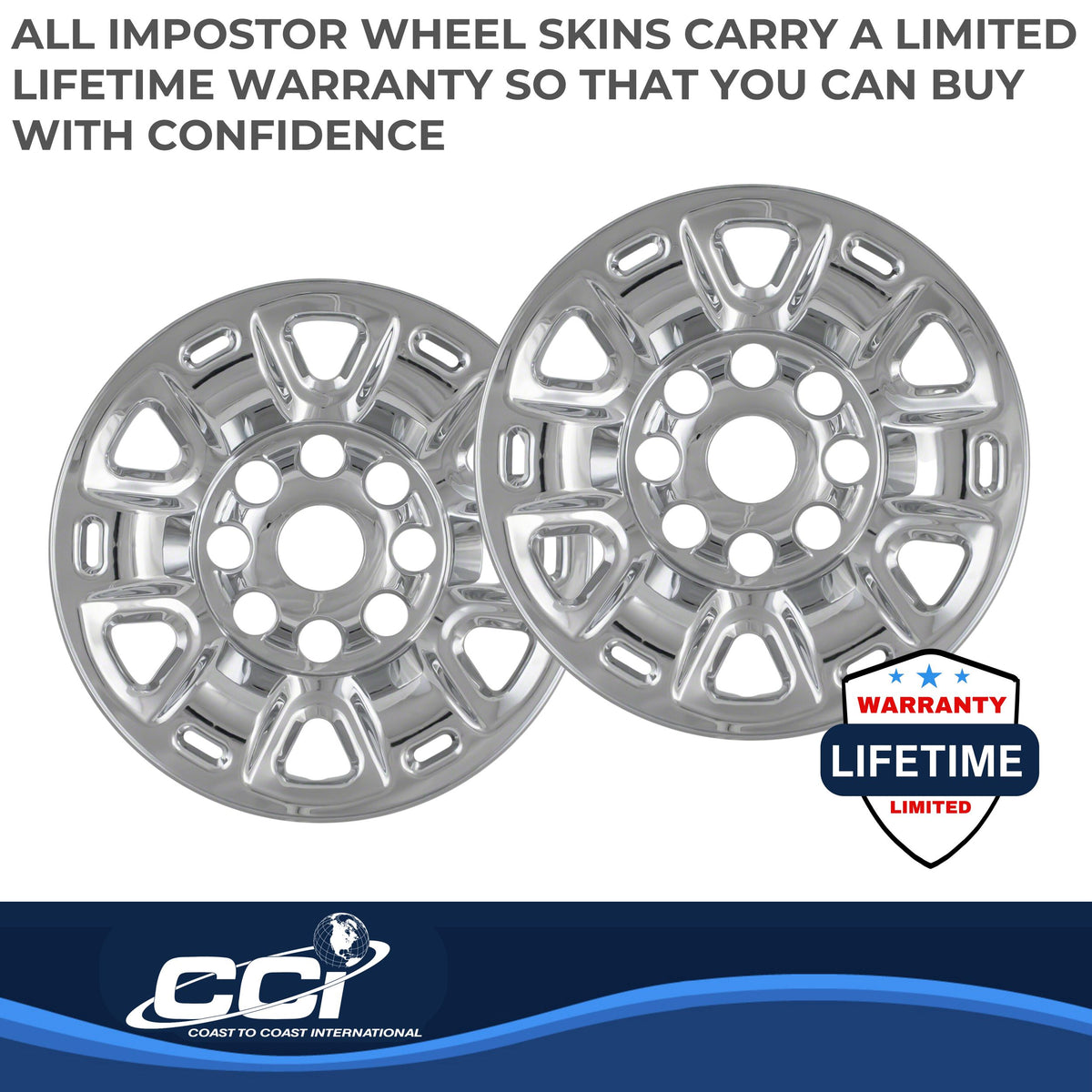 Silver chrome plated abs plastic wheel cover 17 diameter from Coast To Coast part number IWCIMP87X