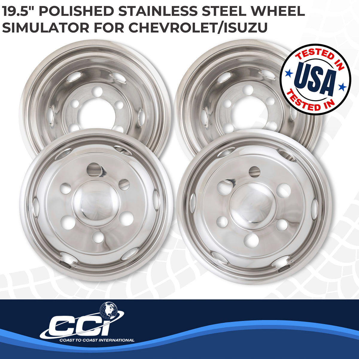 Silver stainless steel wheel simulator with mounting hardware from Coast To Coast part number IWCN195I90
