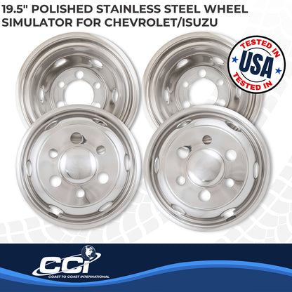 Silver stainless steel wheel simulator with mounting hardware from Coast To Coast part number IWCN195I90