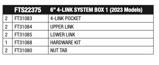 Suspension Lift Kit from Fabtech part number FTS22375