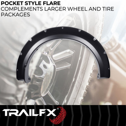 Black smooth polypropylene fender flare with mounting hardware from TrailFX part number TFF3011S