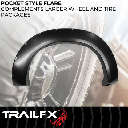 Black smooth polypropylene fender flare with mounting hardware from TrailFX part number TFF3005S