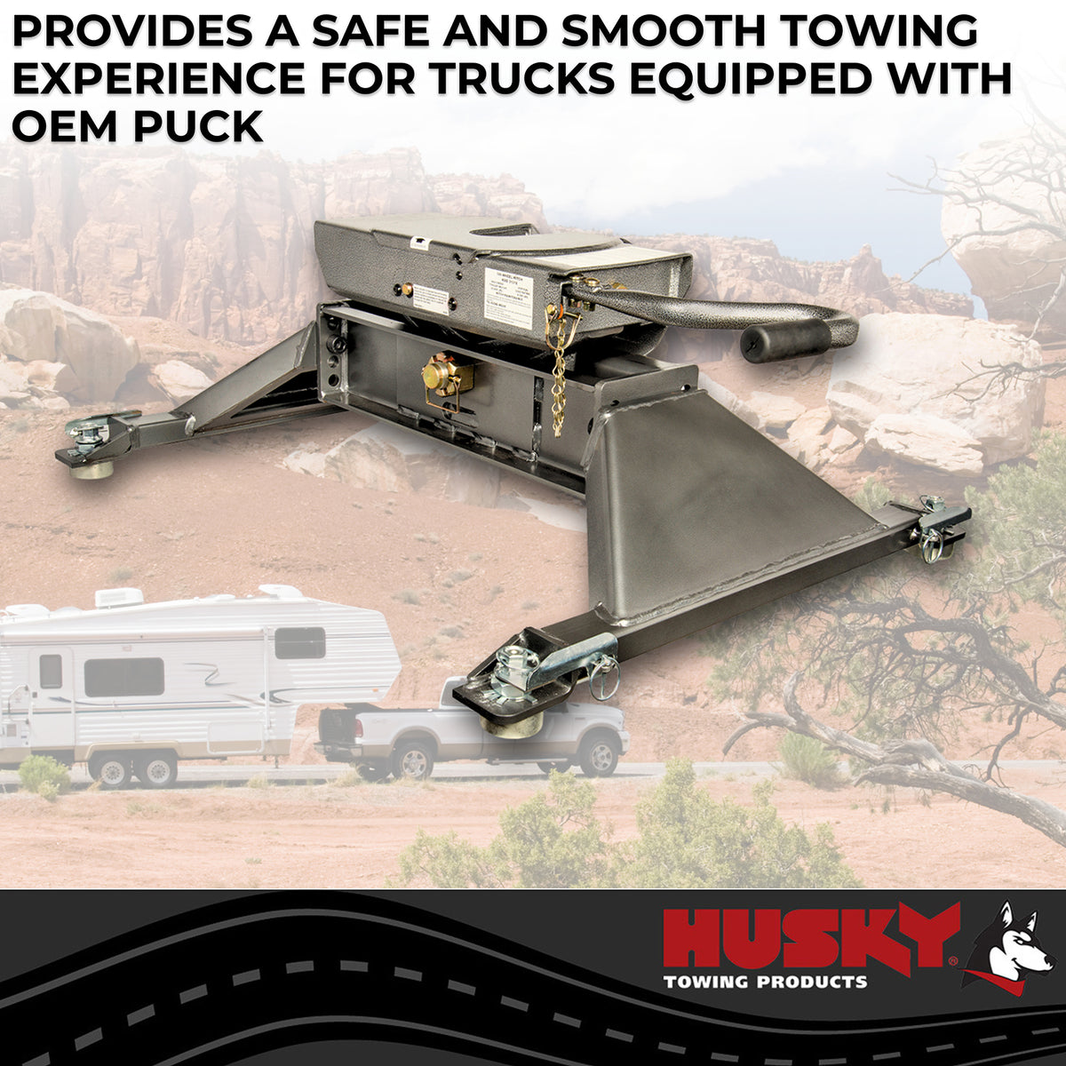 Gray steel fifth wheel trailer hitch with mounting hardware from Husky Towing part number 33021K