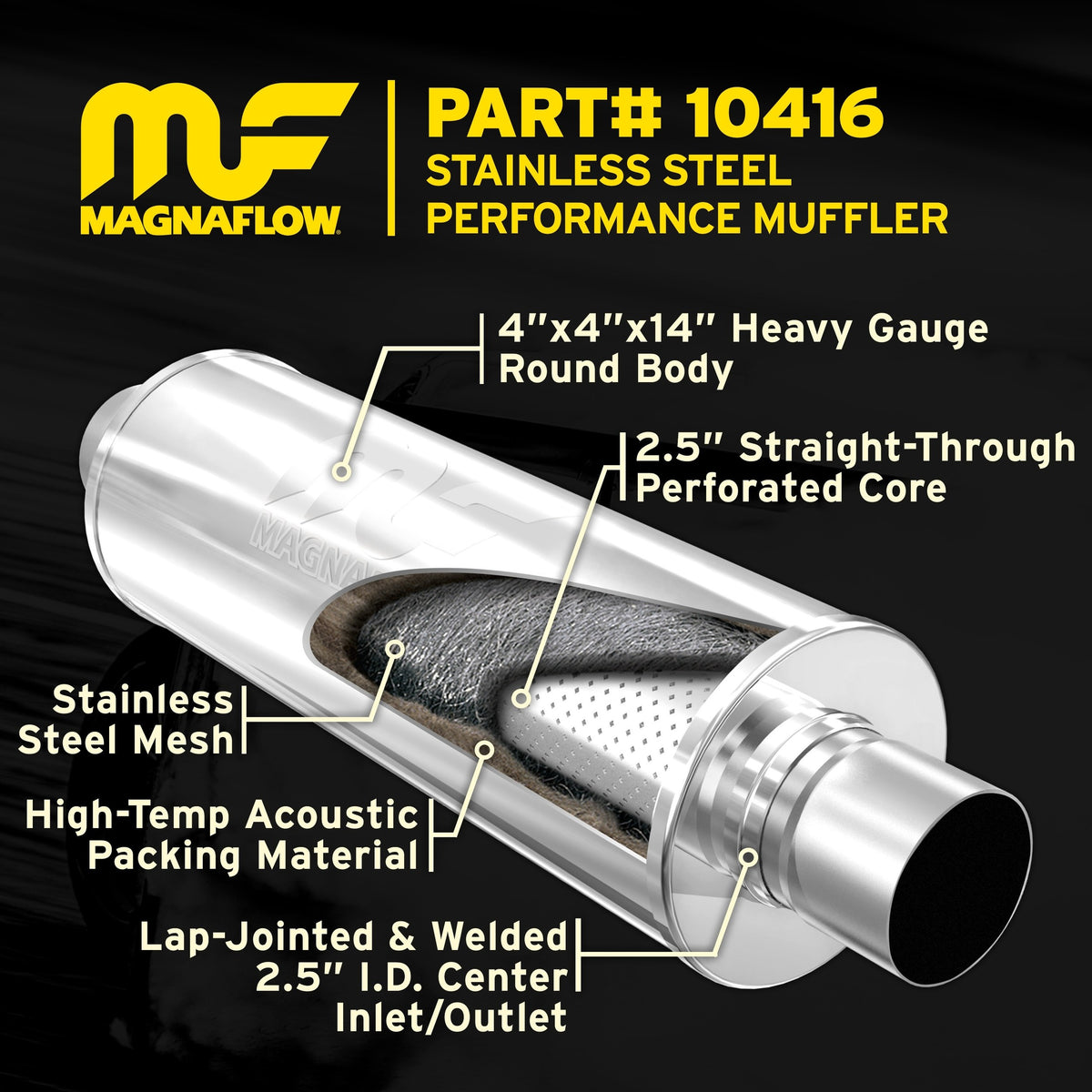 Satin exhaust muffler from MagnaFlow Exhaust Products part number 10416