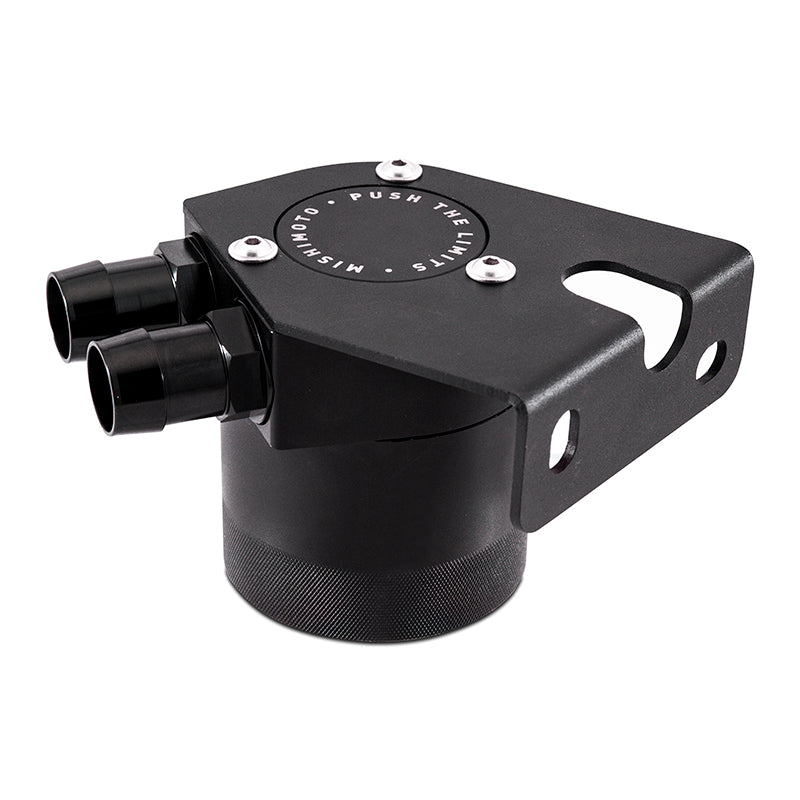 Black anodized engine oil catch can kit from Mishimoto part number MMBCC-F2D-08BE