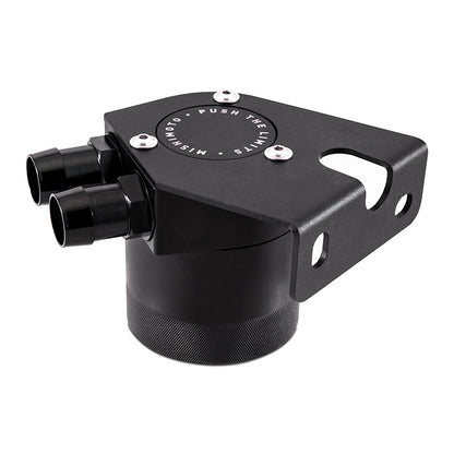 Black anodized engine oil catch can kit from Mishimoto part number MMBCC-F2D-08BE