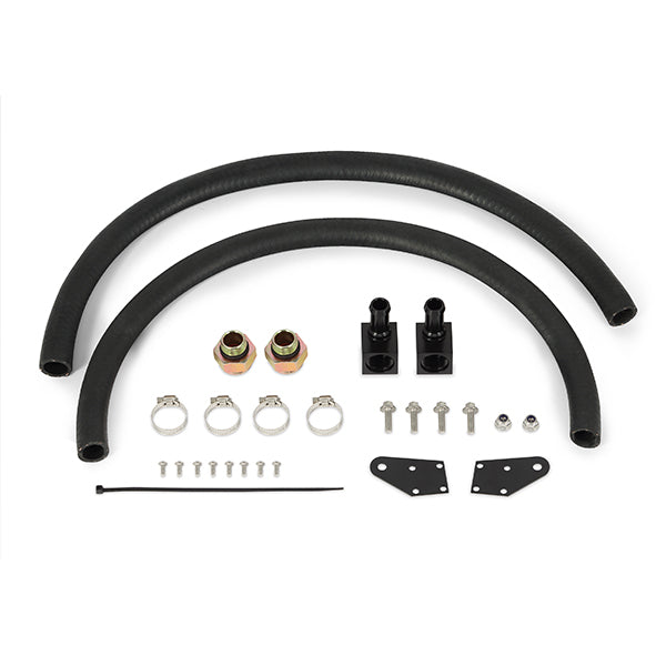 Natural aluminum automatic transmission oil cooler with mounting hardware from Mishimoto part number MMTC-DMAX-03SL
