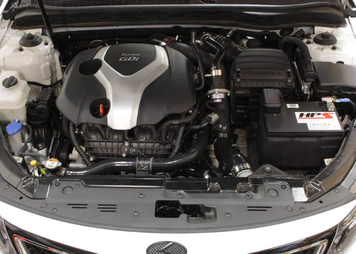 Black silicone intercooler hose kit with mounting hardware from HPS Performance part number 57-1420-BLK