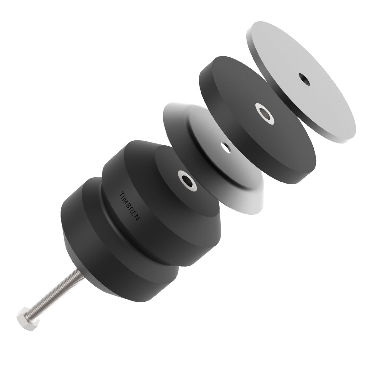 Black rubber suspension bump stop kit with mounting hardware from Timbren part number ABSFRRGR