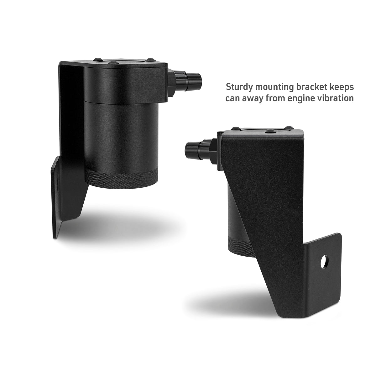 Black powder coat 6061 aluminum engine oil catch can kit from Mishimoto part number MMBCC-RAM-25