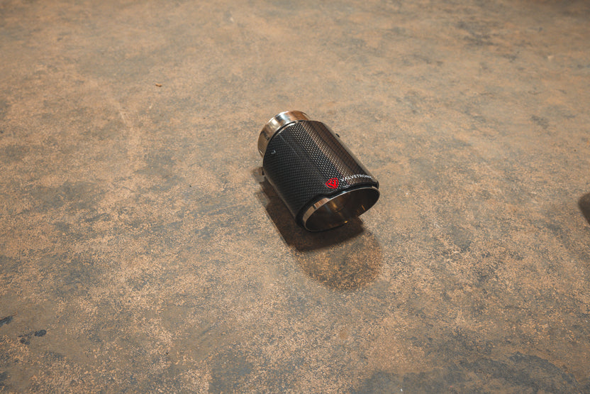 Carbon fiber stainless steel exhaust tail pipe tip from Valvetronic Designs part number VTD.TIP.SLVE.30.35.RC