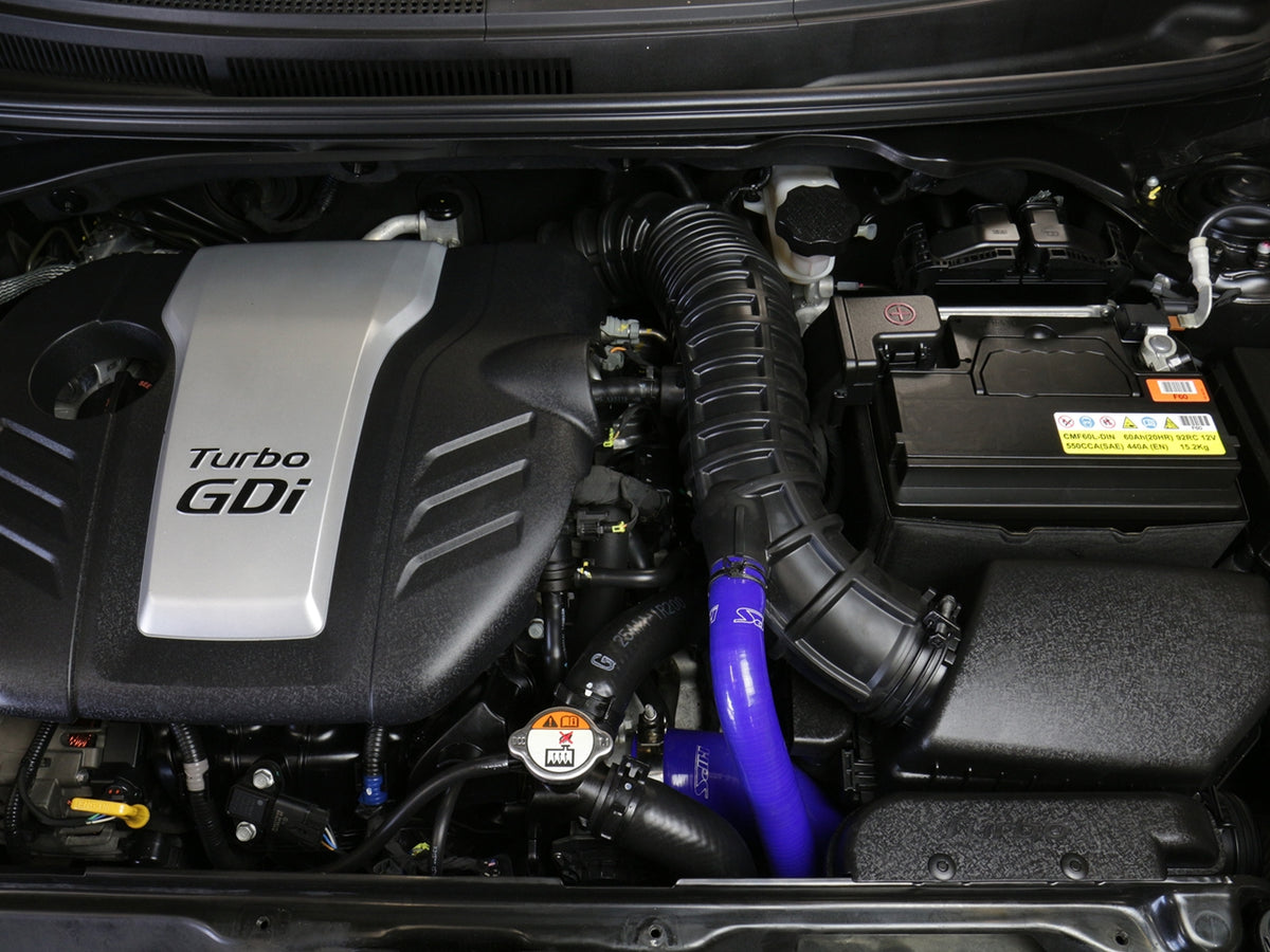 Black silicone intercooler hose kit with mounting hardware from HPS Performance part number 57-1629-BLK
