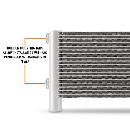 Natural aluminum automatic transmission oil cooler with mounting hardware from Mishimoto part number MMTC-RAM-19