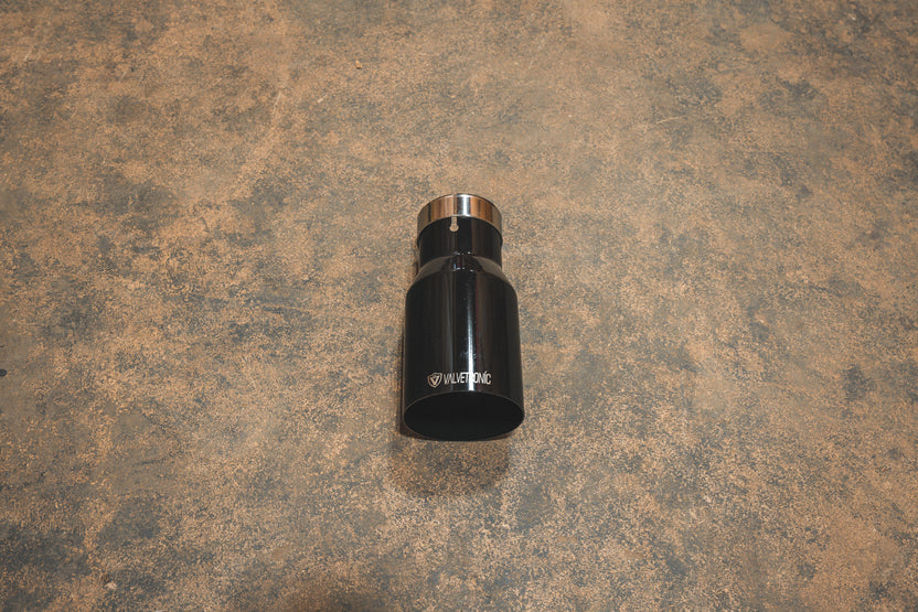 Black stainless steel exhaust tail pipe tip from Valvetronic Designs part number VTD.TIP.SW.25.35.BLK