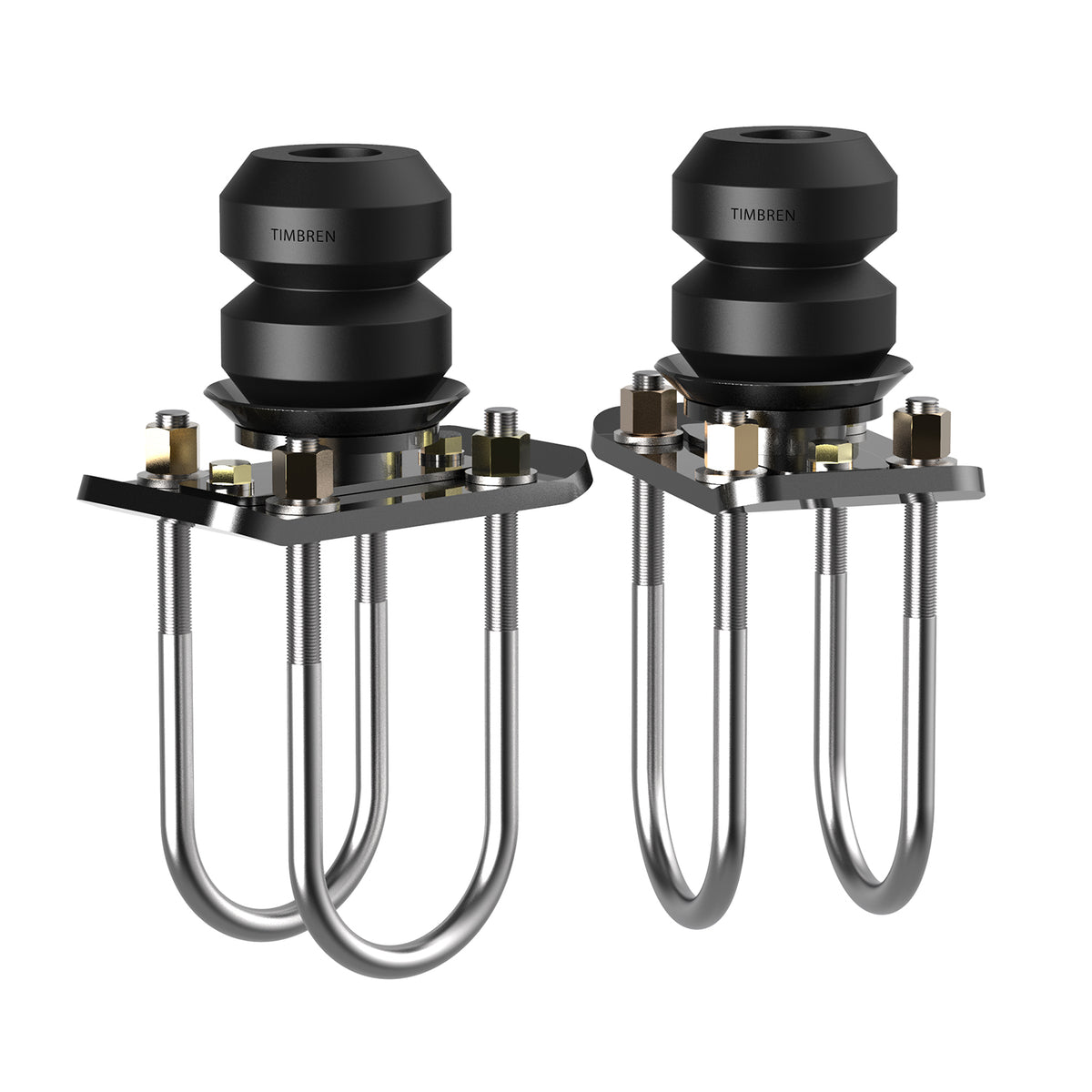 Black rubber suspension bump stop kit with mounting hardware from Timbren part number ABSTRFK
