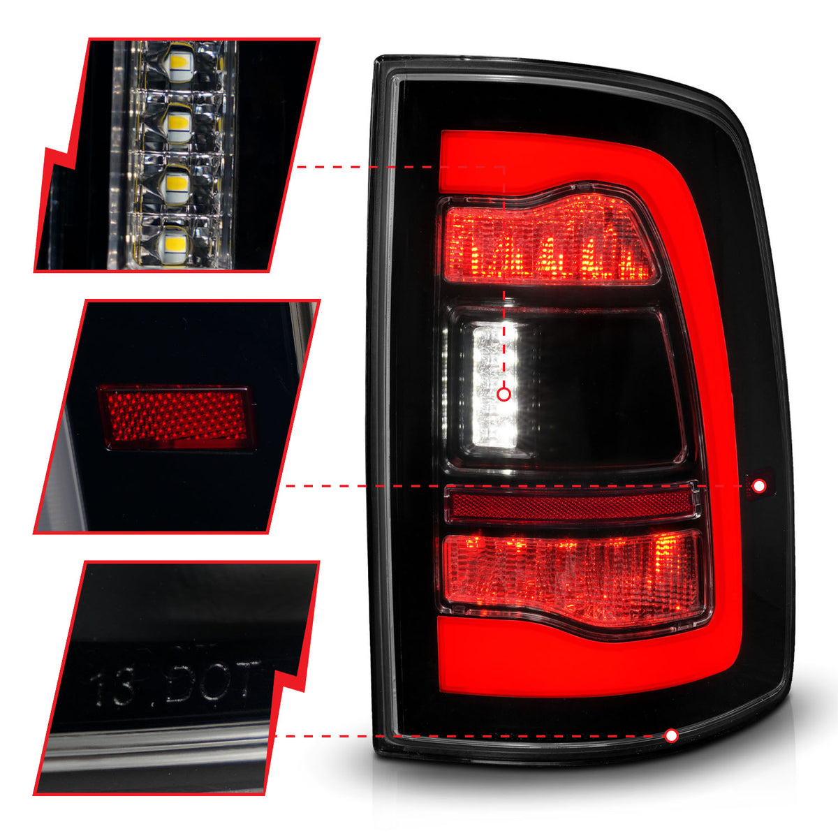 Black plastic tail light set from ANZO USA part number 311470