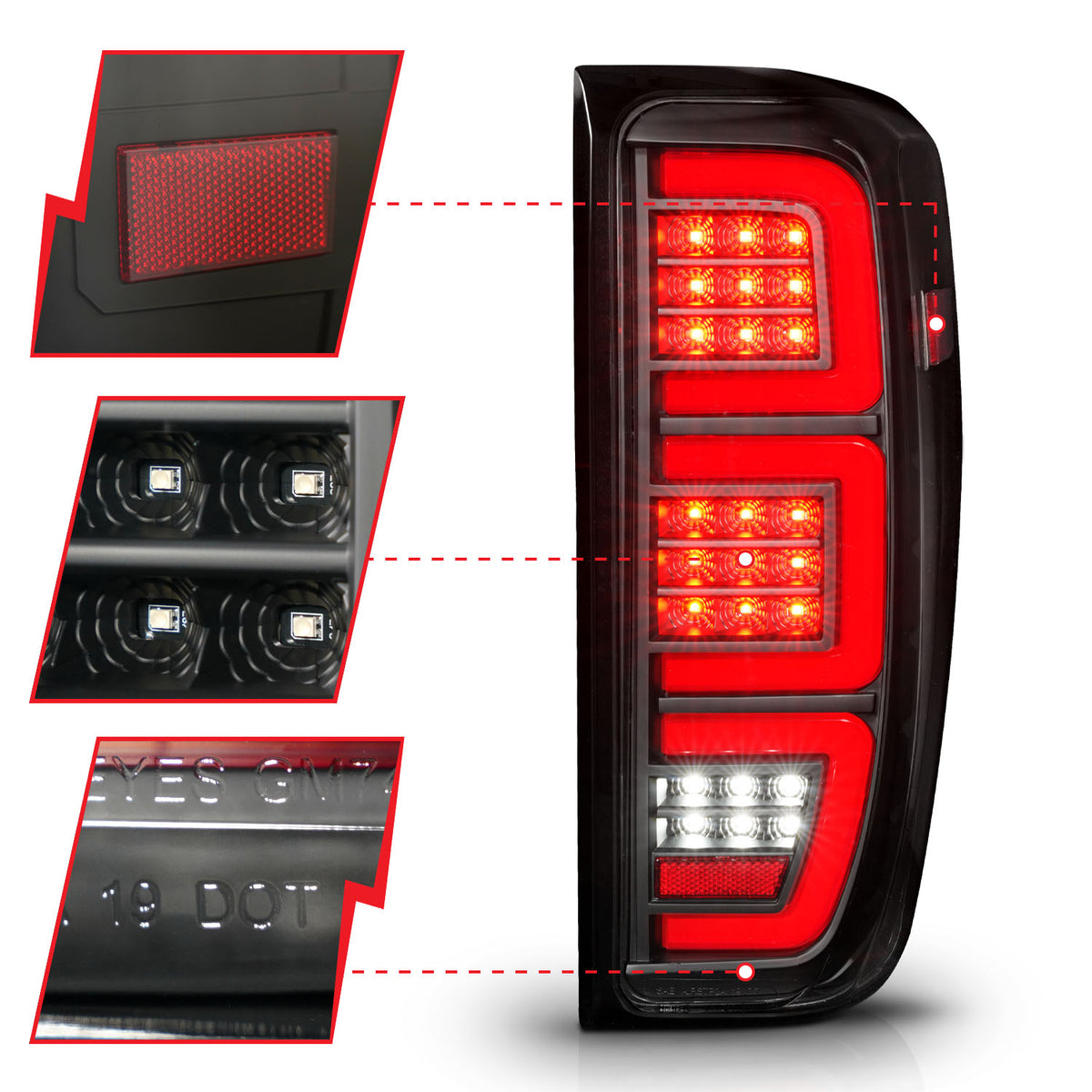 Black plastic tail light set from ANZO USA part number 311459