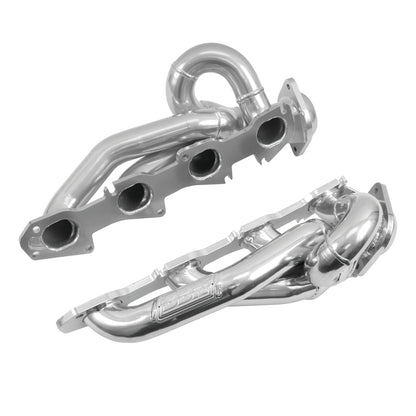 Polished silver mild steel exhaust header with mounting hardware from BBK Performance Parts part number 40140