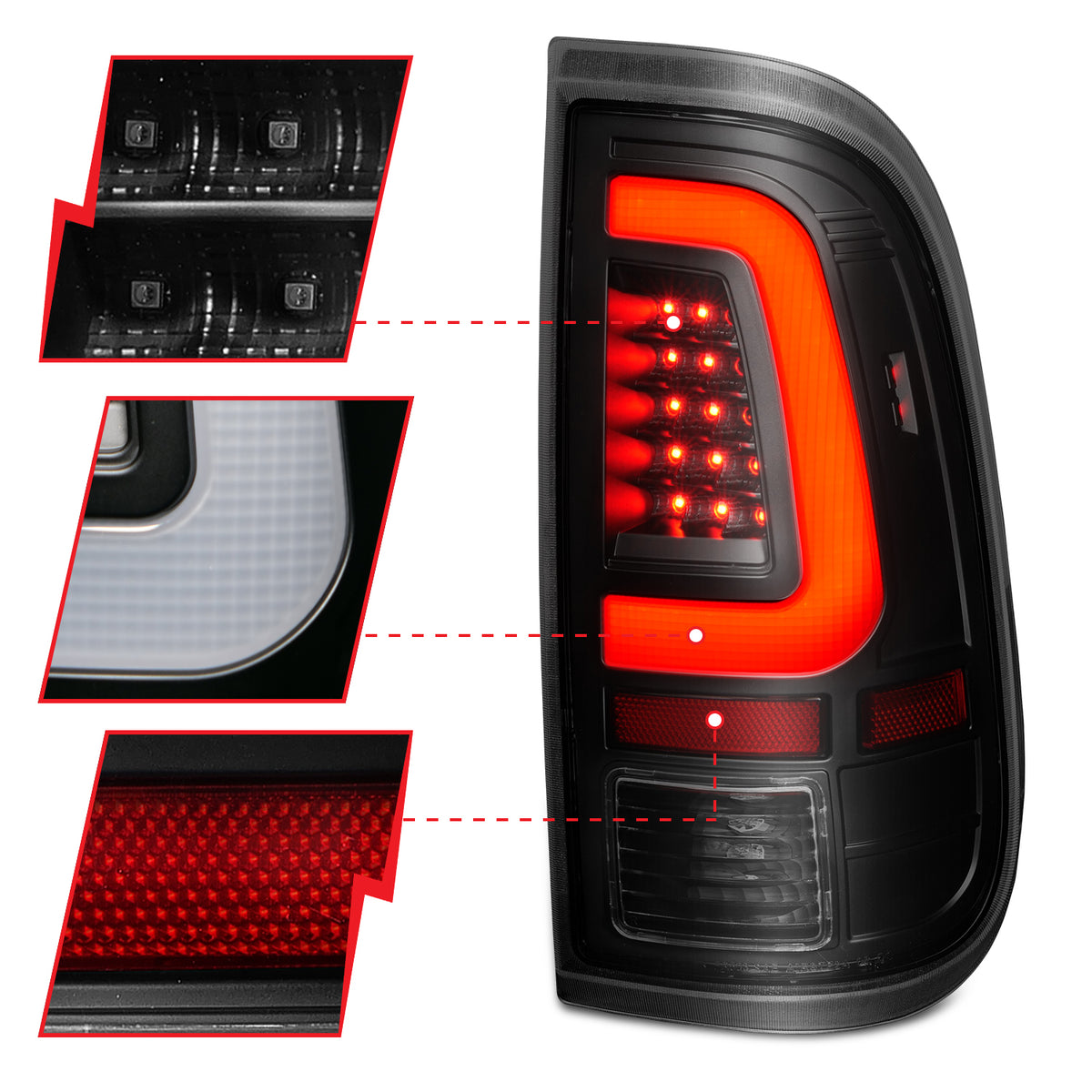 Black plastic tail light set from ANZO USA part number 311379