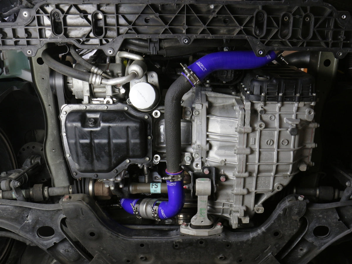 Black silicone intercooler hose kit with mounting hardware from HPS Performance part number 57-1629-BLK