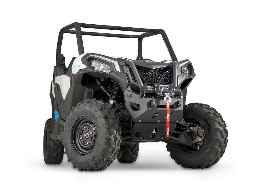 Black powder coated steel bumper from Warn part number 102506