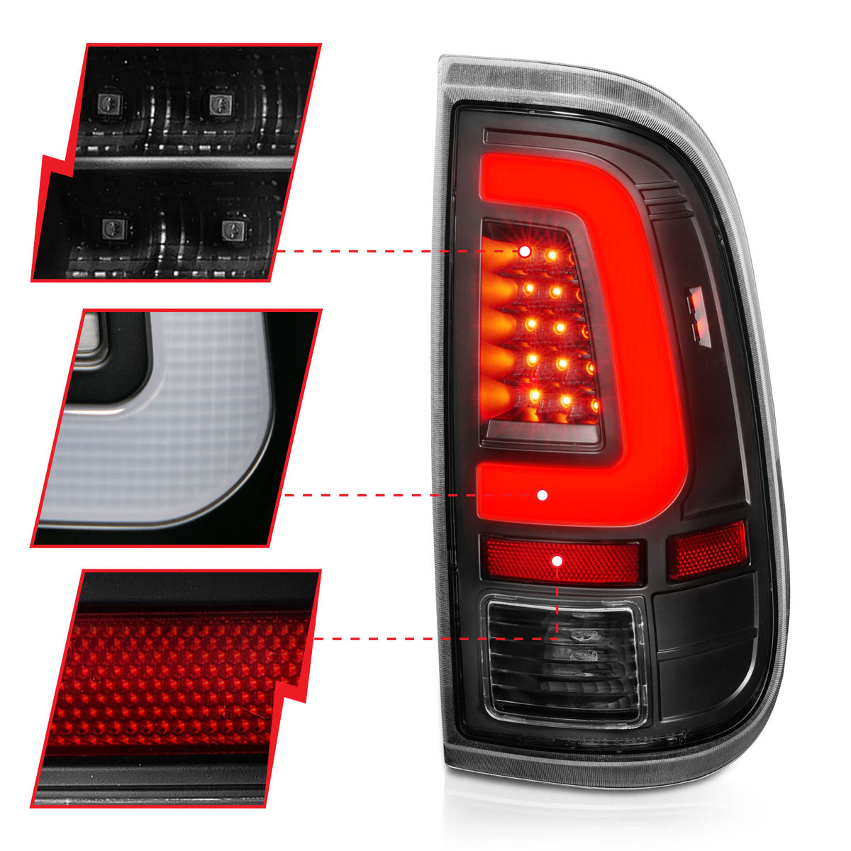 Black plastic tail light set from ANZO USA part number 311356