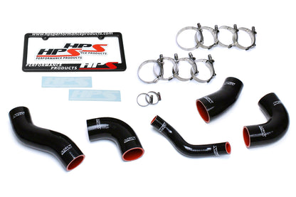 Black silicone intercooler hose kit with mounting hardware from HPS Performance part number 57-1420-BLK