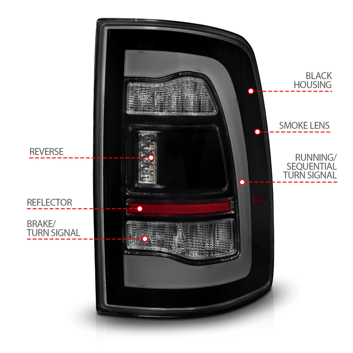 Black plastic tail light set from ANZO USA part number 311470