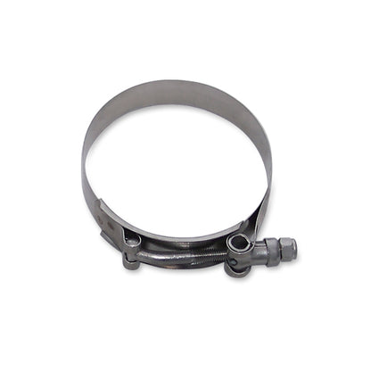 Silver plain stainless steel hose clamp from Mishimoto part number MMCLAMP-2
