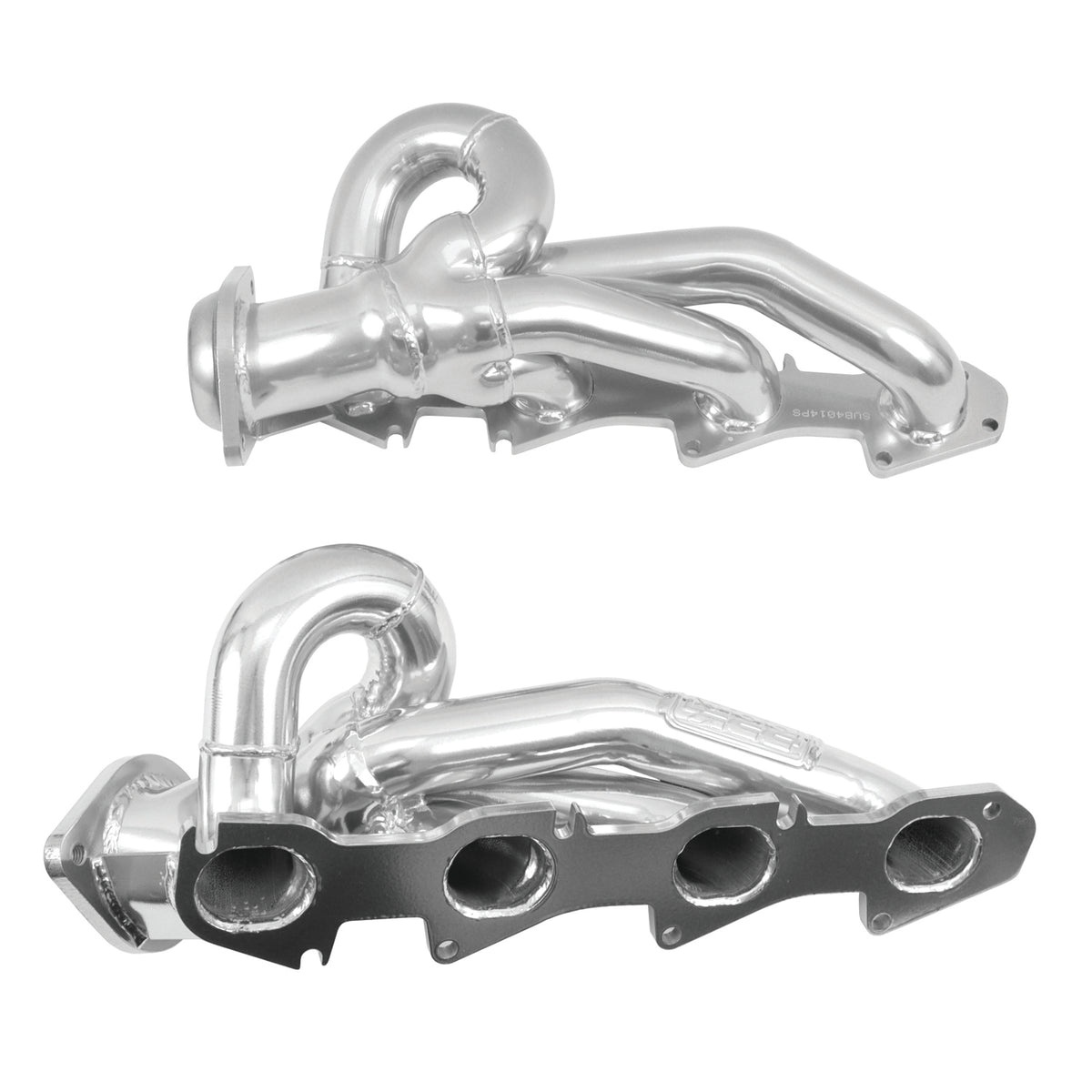 Polished silver mild steel exhaust header with mounting hardware from BBK Performance Parts part number 40140