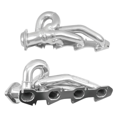 Polished silver mild steel exhaust header with mounting hardware from BBK Performance Parts part number 40140