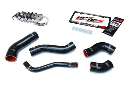 Black silicone intercooler hose kit with mounting hardware from HPS Performance part number 57-1629-BLK