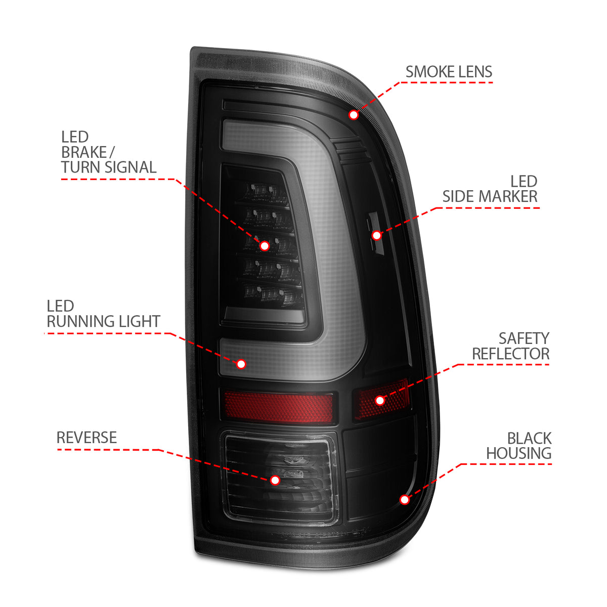 Black plastic tail light set from ANZO USA part number 311379