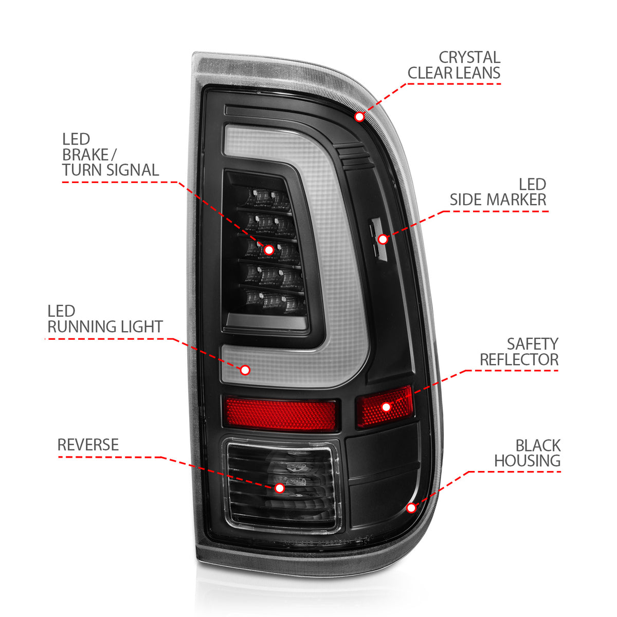 Black plastic tail light set from ANZO USA part number 311356