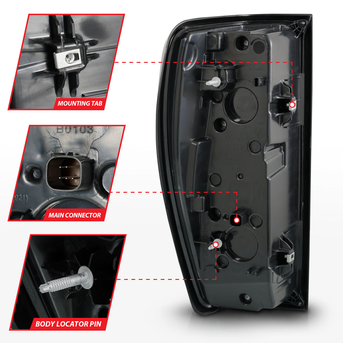 Black plastic tail light set from ANZO USA part number 311459