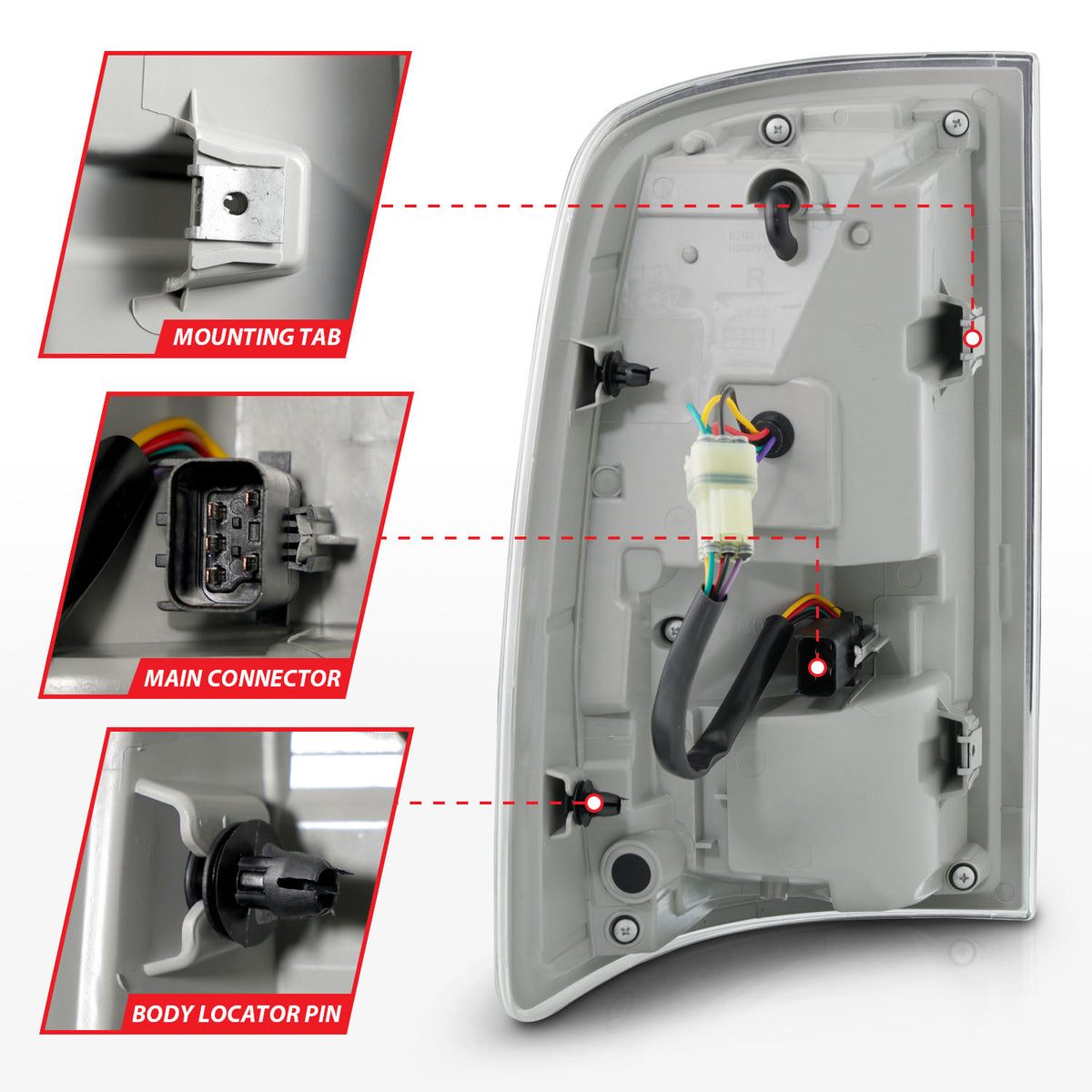 Black plastic tail light set from ANZO USA part number 311470