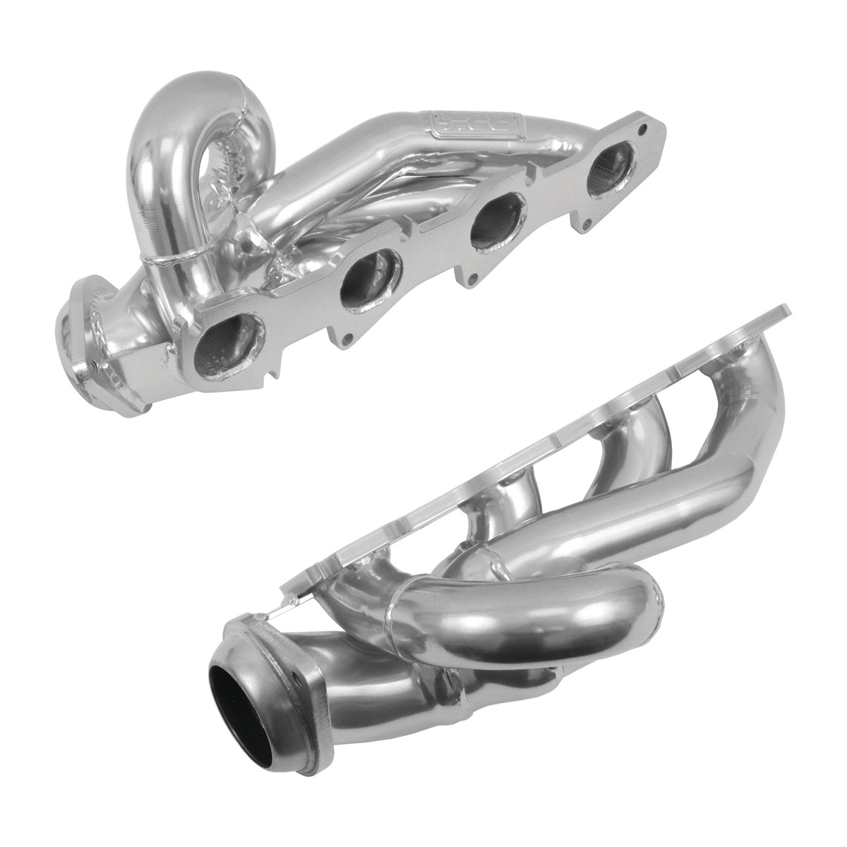 Polished silver mild steel exhaust header with mounting hardware from BBK Performance Parts part number 40140