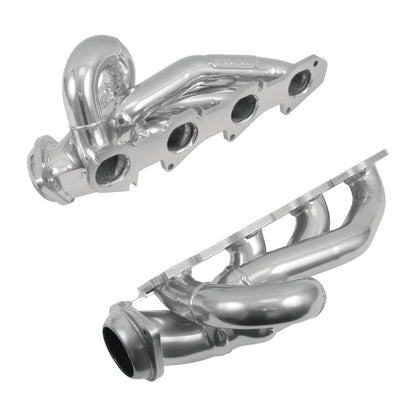 Polished silver mild steel exhaust header with mounting hardware from BBK Performance Parts part number 40140